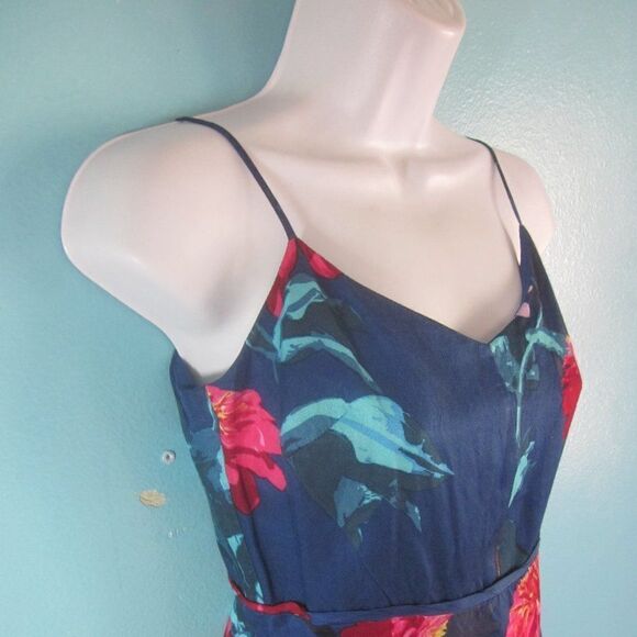 Banana Republic Womens Size XS Strappy Blue Nylon Linen Floral Dress Rear Zipper - Picture 10 of 12